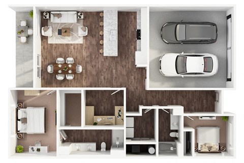 Floor plan for 2 beds, 2 baths, 1334 sqft